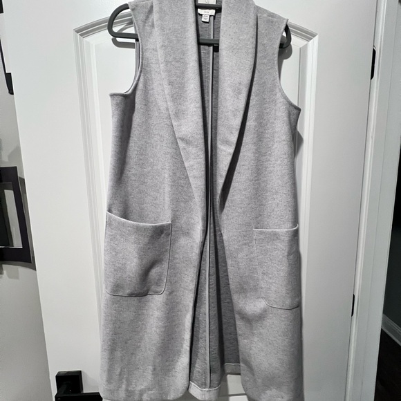 Long duster vest cardigan sleeveless with pockets overcoat - Picture 4 of 5